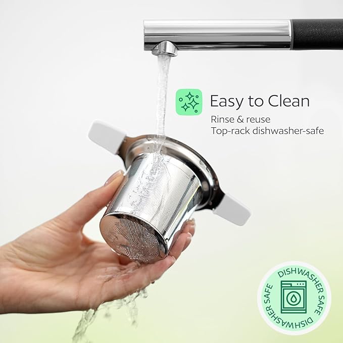 Stainless Steel Tea Infuser for Loose Leaf Tea – Extra Fine Mesh Strainer with Heat Proof Double Handles & Lid, Reusable Filter Fits Mugs, Cups & Teapots, White