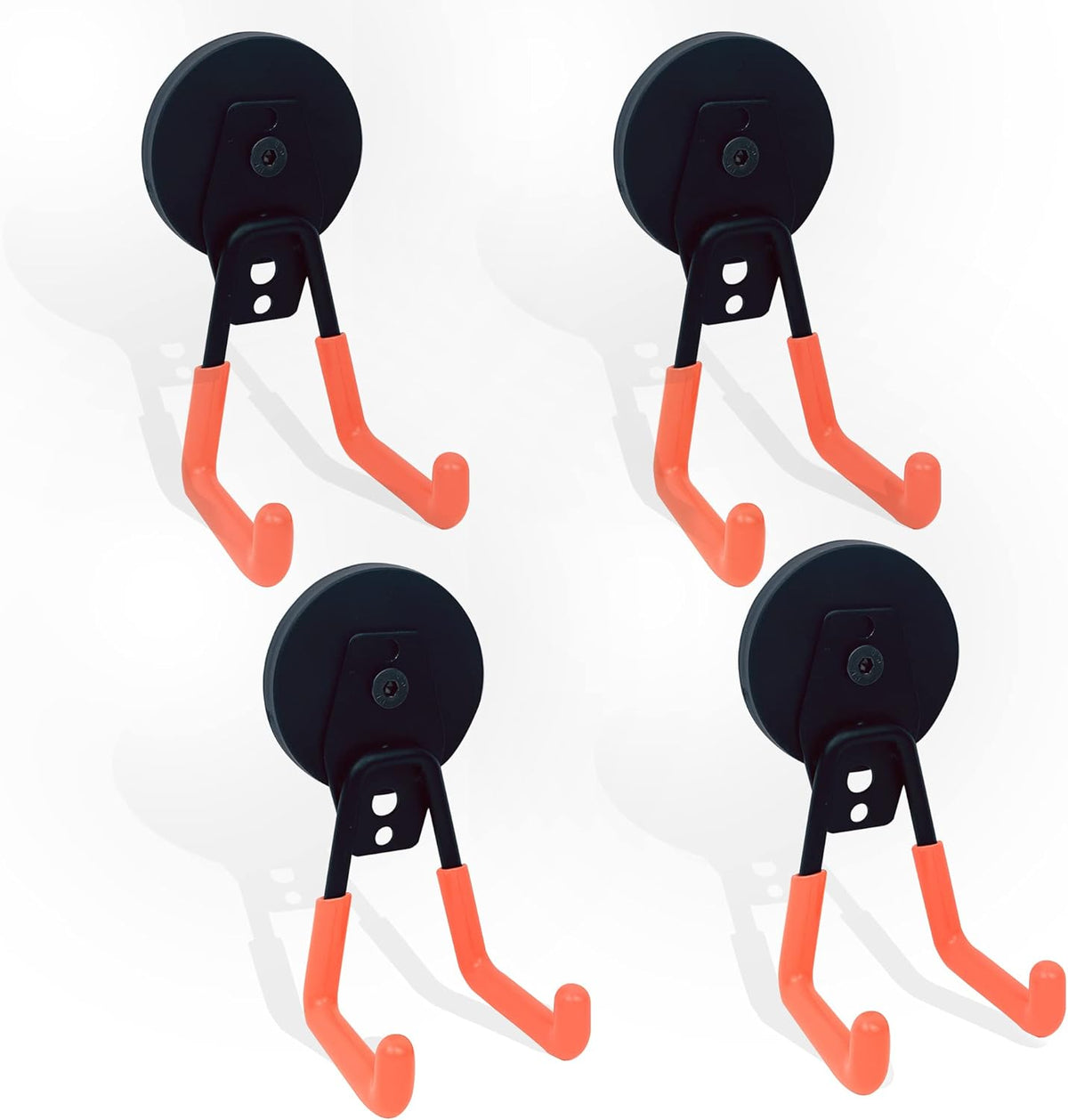 TSUYA 4 Pack Heavy Duty Large Garage Magnet Hooks, Strong Storage Utility Magnetic Hooks with Anti-Slip Rubber Coating for Hanging (Orange Hook, 2.6‘’ Diameter Base)