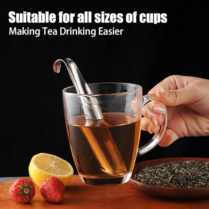 2PCS stainless steel tea filter mesh with hook handle, stainless steel tea diffuser, loose leaf tea infuser (2PCS)