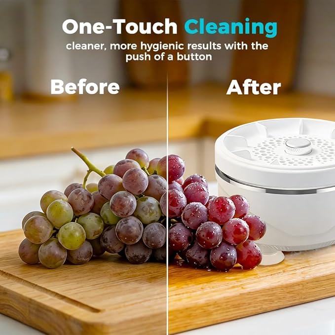 Produce Cleaner, Fruit and Vegetable Washing Machine, With Microbubble Electrolysis, 5-Min Auto Cleaning, Ipx7 Waterproof Cordless Device for Berries & Meat for Fruits, Vegetable & More (A)