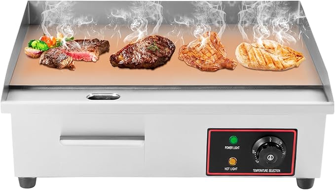 22 Inch Commercial Electric Griddle Flat Top, 110V 1.6KW Grill Hot Plate BBQ Countertop, Stainless Steel Electric Table Stove Fry Pan Adjustable Suitable For Kitchen, Steak Restaurants
