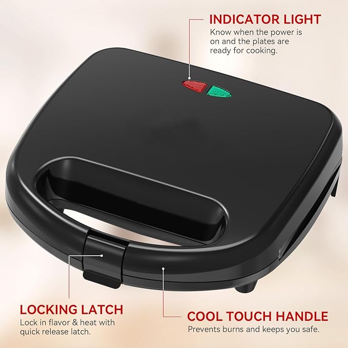 OSTBA Waffle Maker, 2 Slice Non-Stick Waffle Iron, Belgian Waffle Machine with Indicator Lights, PFOA Free, Perfect for Breakfast and Snacks, 750W
