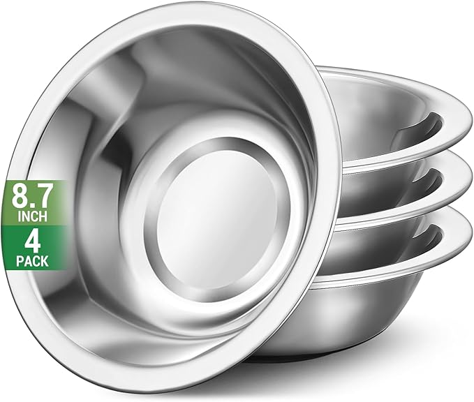 304(18/8) Stainless Steel Mixing Bowls for Kitchen, 4 Pack 8.7" 34.88 fl.oz Metal Mixing Bowls Set Stackable for Baking Serving Cooking Food Prep Storage Dishwasher Safe Lightweight