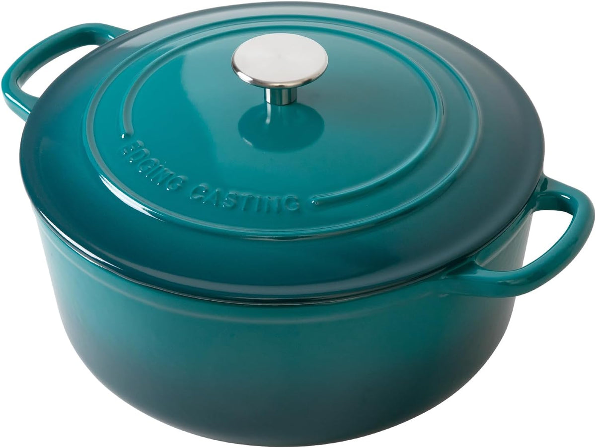Enameled Cast Iron Dutch Oven Pot with Lid for Bread Baking, Cooking, Round Bread Oven Dual Handles, 7 Quart, Darkcyan