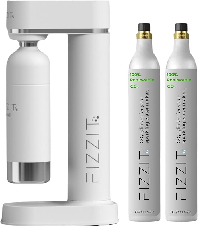 Fizzit Spärklï Stainless Steel Sparkling Water Maker with 2 CO2 Cylinders & 1L Reusable Bottle – Soda Streaming Machine Carbonated Water Maker for Home – No Electricity Needed, Dishwasher Safe