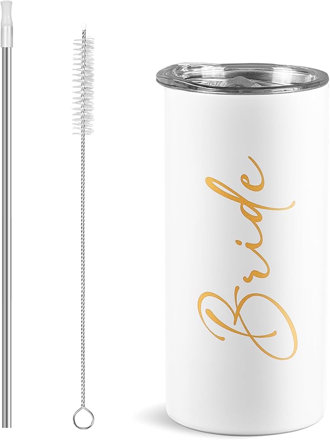 Bride Tribe Gifts Set of 4 Cups Bachelorette Party Favors Wedding Gifts for Bridesmaid Bride Stainless Steel Skinny Tumbler with Lid and Straw 15 OZ Pink