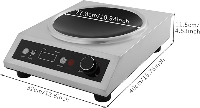 1800W Electric Wok, Stainless Steel Wok for Induction Cooktop with 10 Power, 1-24 Hour Timer, 140-460°F Adjustable Temperature, Concave Surface Induction Wok for Home and Commercial