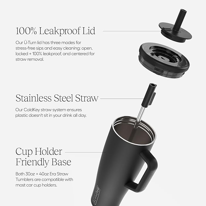 BrüMate Era 30 oz Tumbler with Handle & Straw | 100% Leakproof Insulated Water Bottle Tumbler with Lid & Flexible SoftSip Straw | Made of Stainless Steel | Cup Holder Friendly | 30oz (Glacier)