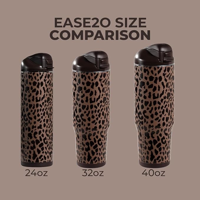 HydroJug Ease2o Water Bottle with Straw & Chug Lid, Stainless Steel, Vented Cap to Help Reduce Pressure, Water-Level Window, Cup Holder Friendly, Non-Slip Base – 40oz, Brown Leopard