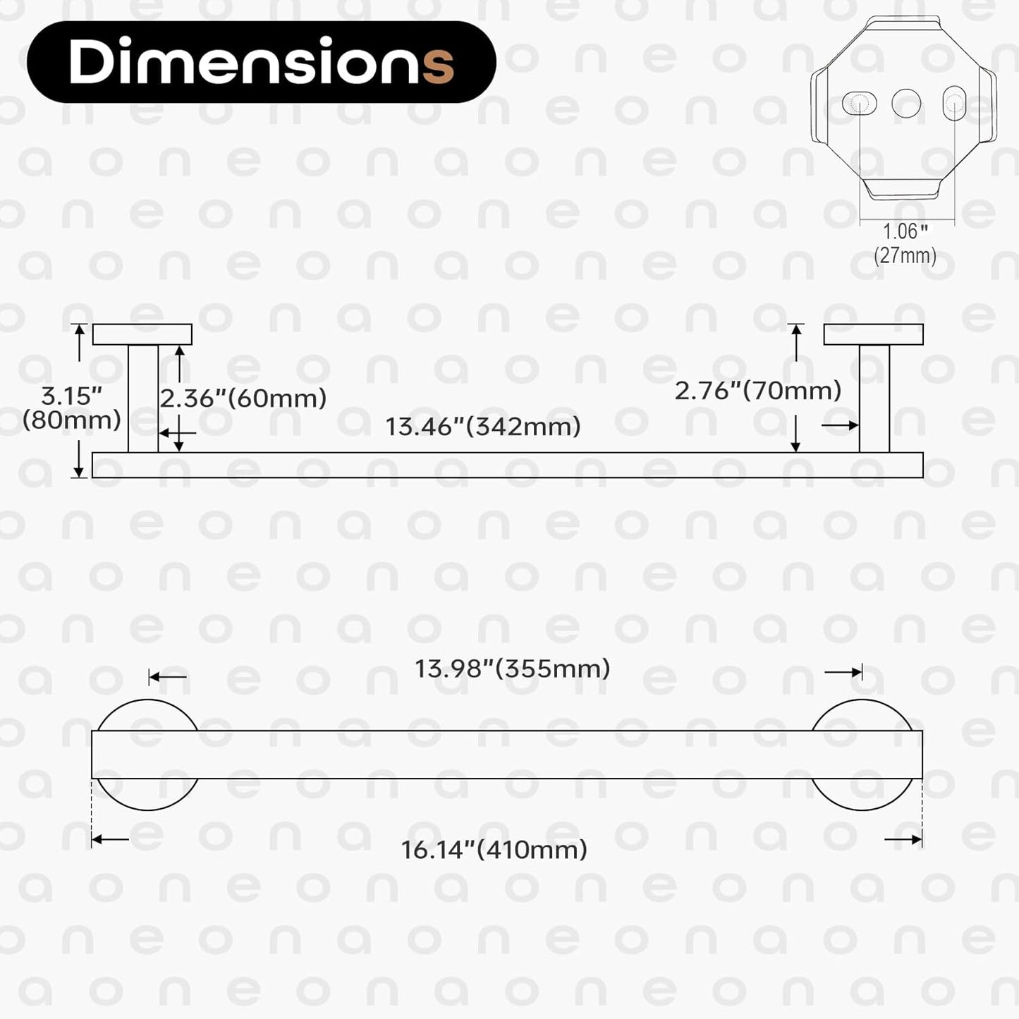 16 Inch Bathroom Towel Bar Bath Towel Rack Kitchen Towel Holder Towel Hanger Wall Mounted SUS304 Stainless Steel Matte Black AN4001MB-L16