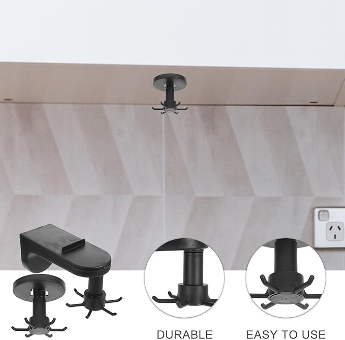 2pcs Wall Mounted Kitchen Utensil Hooks Multi-Functional 6-Claw Rotating Adhesive Hanger Black for Hanging Cooking Tools Under Cabinet Storage