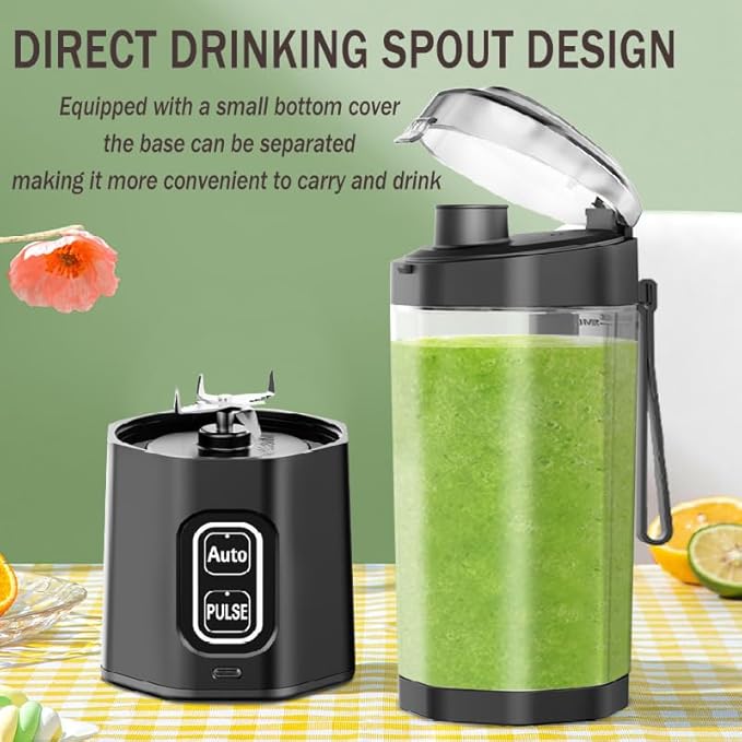 Portable Blender for Shakes and Smoothies USB Rechargeable, 24oz Personal Blender with 6 Blades and Lid, IPX8 Waterproof & Self Cleaning Mini Juicer Cup Blenders for Travel, Home, Office, Camping