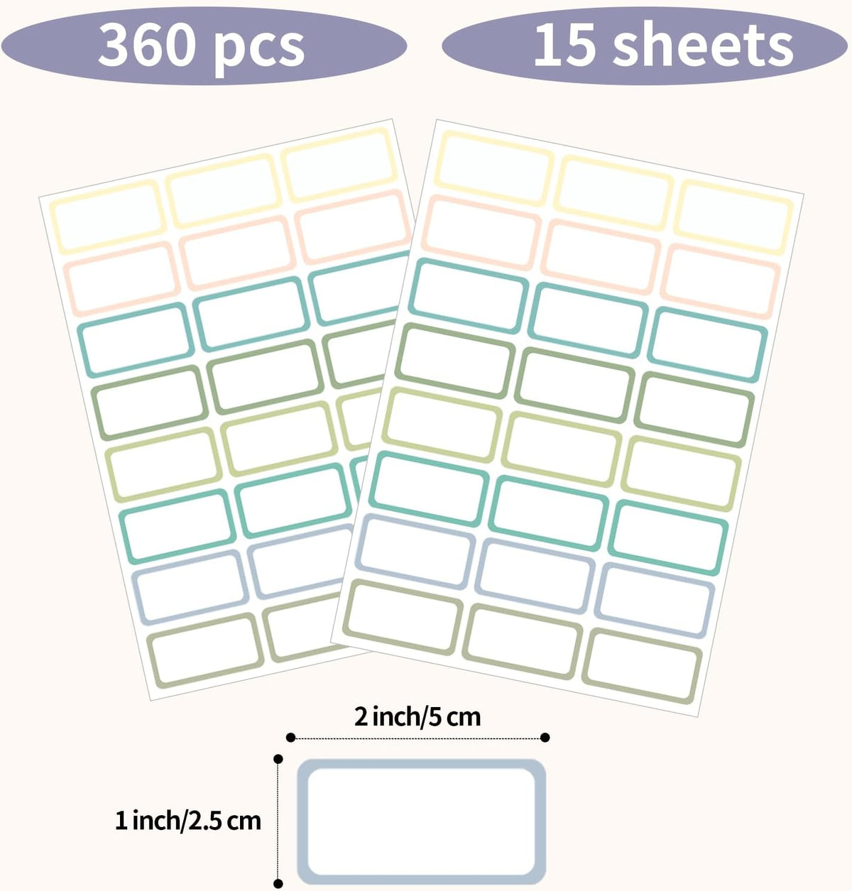 STARLIBOO Removable Labels, Removable Colored Labels Stickers, Self-Adhesive Rectangular Stickers Water/Oil/Tear Resistant for Food Containers/Classroom/Storage (8 Colors, 360 Labels)