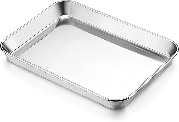 Onader Baking Sheet Pan Tray, Stainless Steel Small Baking Cookie Sheets, 9 x 7 Inch Mini Toaster Oven Trays, Food-Grade Durable Mirror Finish & Dishwasher Safe, 1-Pack