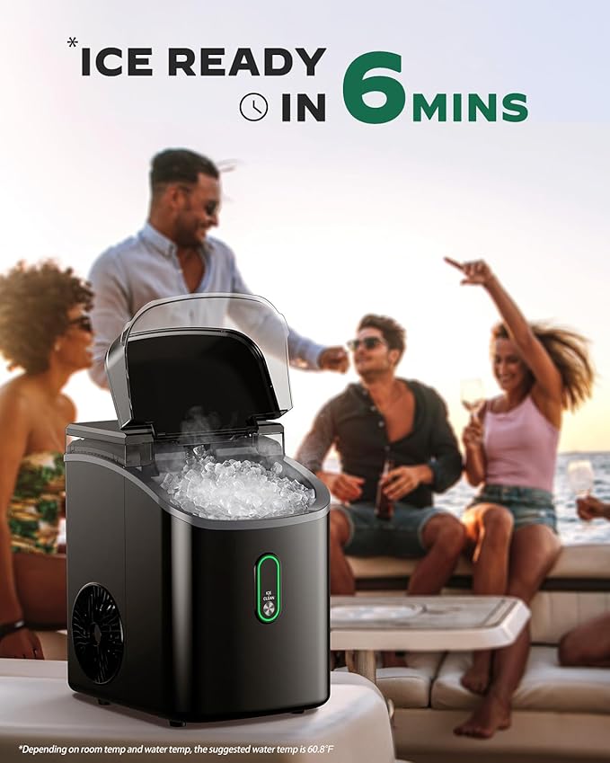 Nugget Ice Maker Countertop, Pebble Ice Maker with Soft Chewable Ice, One-Click Operation Ice Machine with Self-Cleaning, 33lbs/24H for Home,Kitchen,Office