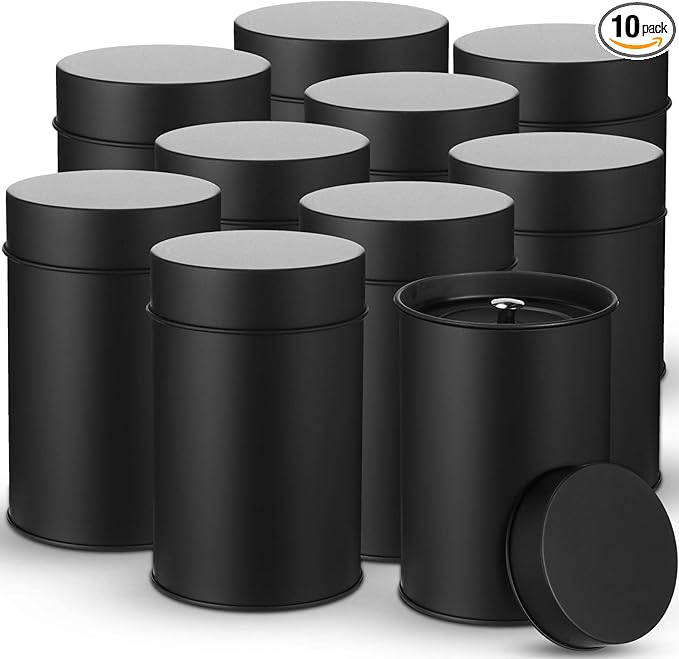 Zopeal 10 Pack Metal Tea Tin Canister with Airtight Double Lids 16 oz Round Tin Can with Lid Double Sealed Small Kitchen Container for Loose Tea Storage Coffee Sugar Candy Herbs and Spices