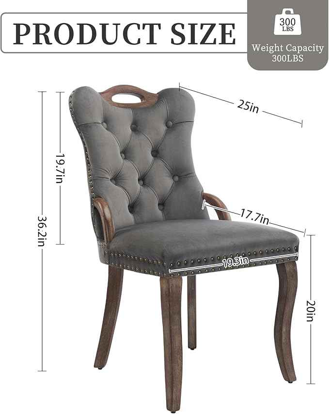 Grey Velvet Dining Chairs Set of 6，Modern Upholstered Dining Room Chairs with Tufted Back and Wood Accents, Curved Solid Wood Legs & Nailhead Trim, Sillas De Comedor Modernas 6