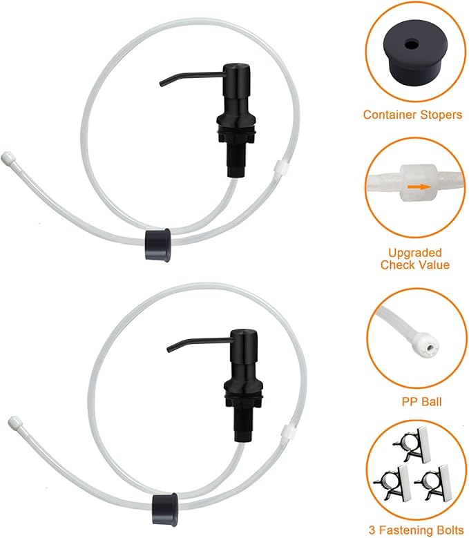 Sink Soap Dispenser, Kichen Sink SoapDispenser, 47" Extension Tube kit, Under Sink Soap Dispenser Pump, No Need More Refills （Black-2 Pack）
