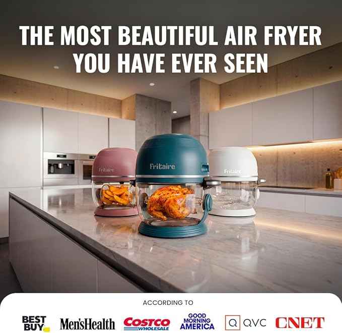 Non Toxic Air Fryer™ Pro | 9-in-1 Glass Air Fryer | Self-Cleaning | 5 Quart | Rotisserie and Tumbler | 400F Vortex For Even Cooking, BPA-Free Teflon Free, Recrisp, Roast, Bake, White