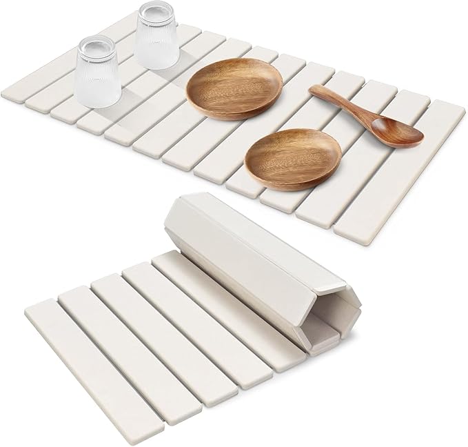 Large Stone Dish Drying Mats for Kitchen Counter, 28"(L)×16"(W), Quick Drying Collapsible Dish Drying Mat, Absorbent Eco-Friendly Diatomaceous Earth Mats for Dishes Bottles, Match Any Countertop
