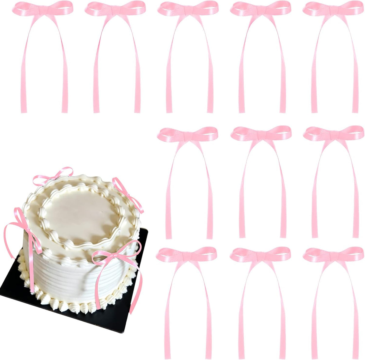 30 Pack Bow Cake Toppers Pink Bows for Cake Coquette Themed Bow Cupcake Toppers Pink Bow Birthday Decorations for Baby Shower Birthday Wedding Bachelorette Party Supplies
