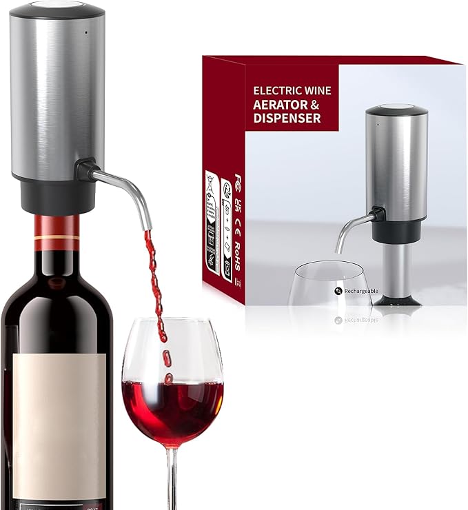 Wine Aerator Electric Wine Decanter Automatic Wine Aerator, Wine Dispenser Wine pourer with Rechargeable for Christmas, parties, weddings, dates (Silver)