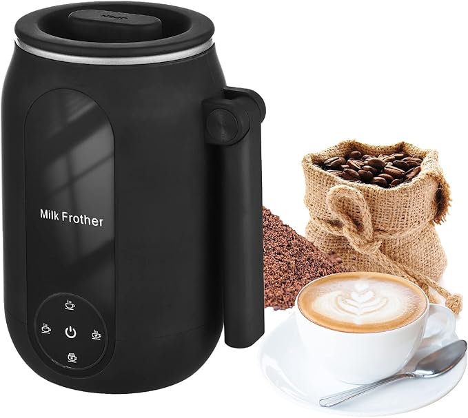 Ejoyous Electric Milk Frother, 450ml Electric Warm and Cold Foam Frother, 4-in-1 Milk Steamer with Rotatable Handle Foam Maker for Latte, Cappuccinos, Macchiato, Hot Chocolate