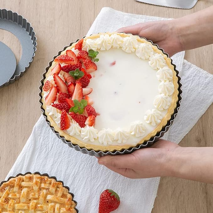 RICHSC-PAN Tart Pan Set, 11 & 9 Inch Tart Pans with 6Pcs 4 Inch Mini Pans. Removable Bottom, Non-Stick Coating, For Tart Quiche Pie Making. Suitable for Family Festivals and Gatherings.(8 Pack)