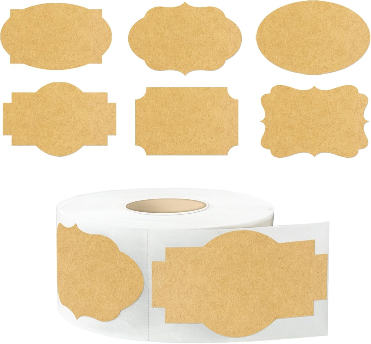 350 PCS Gift Tags Stickers Name Labels Stickers,2" x 1.2" Fancy Shape Stickers Self-Adhesive Handmade Bottle All-Purpose Jar Labels for Presents Cosmetic Decoration Jars Food Craft (Kraft)