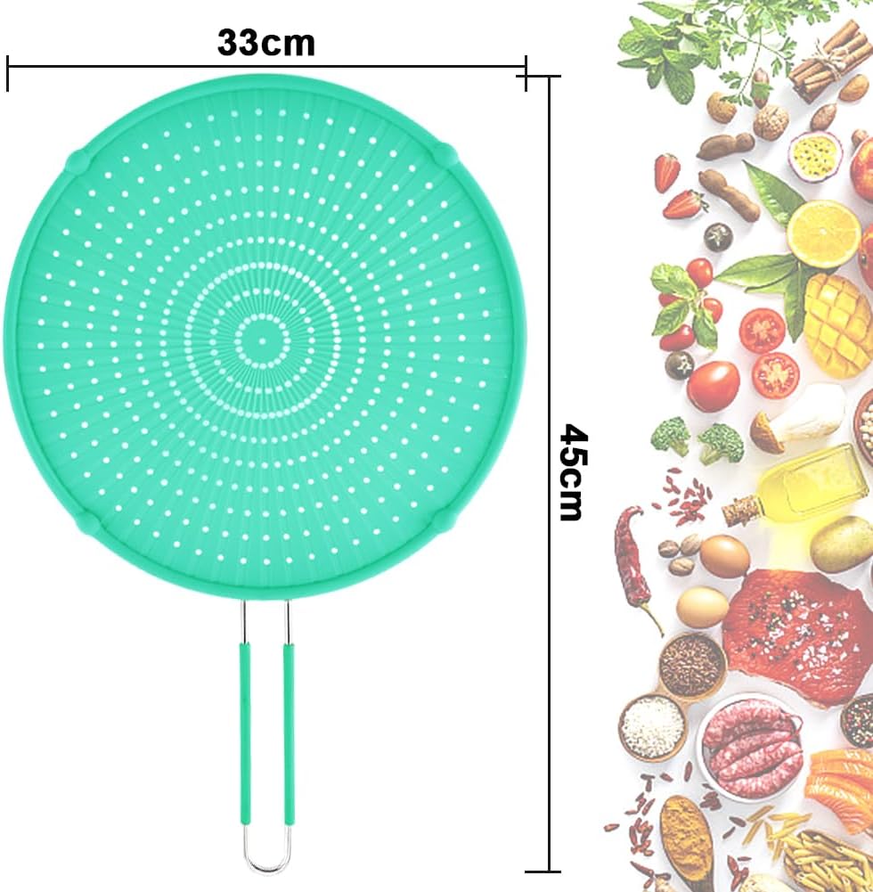 Splatter Screen for Frying Pan, Grease Splatter Guard, Heat-Resistant Splatter Guards for Frying, Silicone Splatter Guard for Everyday Cooking, Dishwasher Safe, Green （16in×12in×0.5in)