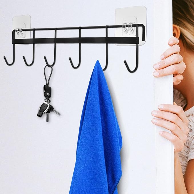 Wall Mounted Kitchen Utensil Rack, No Drilling Iron Hanging Hook for Kitchen Organization, Black, 12.4X2.95In