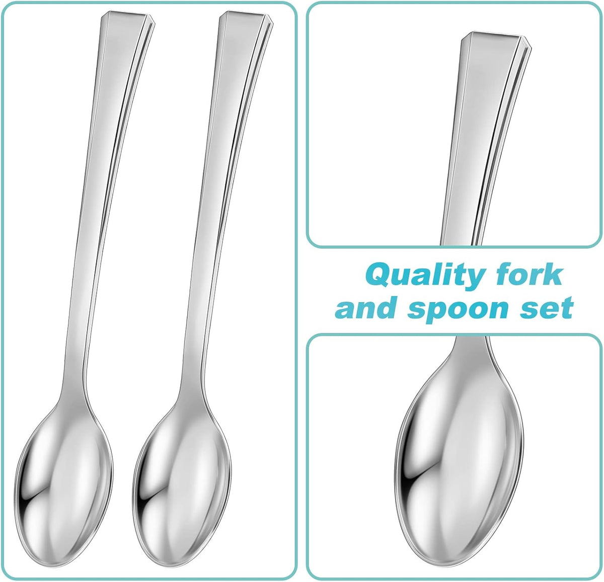Yinkin 300 Pieces Plastic Mini Appetizer Spoon 4.53 Inch Stainless Steel Finished Silver Disposable Silverware Heavy Duty Plastic Tasting Dessert Forks for Party Wedding Catering