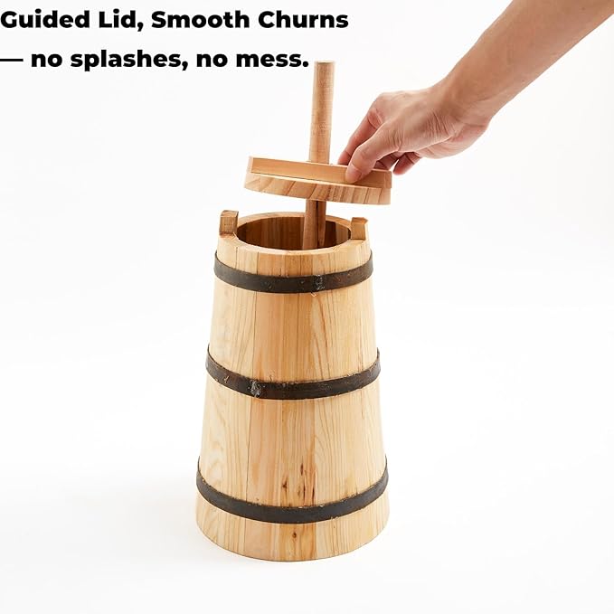 Butter Churner Old Fashioned Wooden-Style, 30 cm Tabletop Manual Dash Churn, 3 L / 3.2 Qt Capacity, Removable ~40 cm Plunger, Farmhouse Butter Maker for Home Kitchen, Hand-Operated Easy-Clean