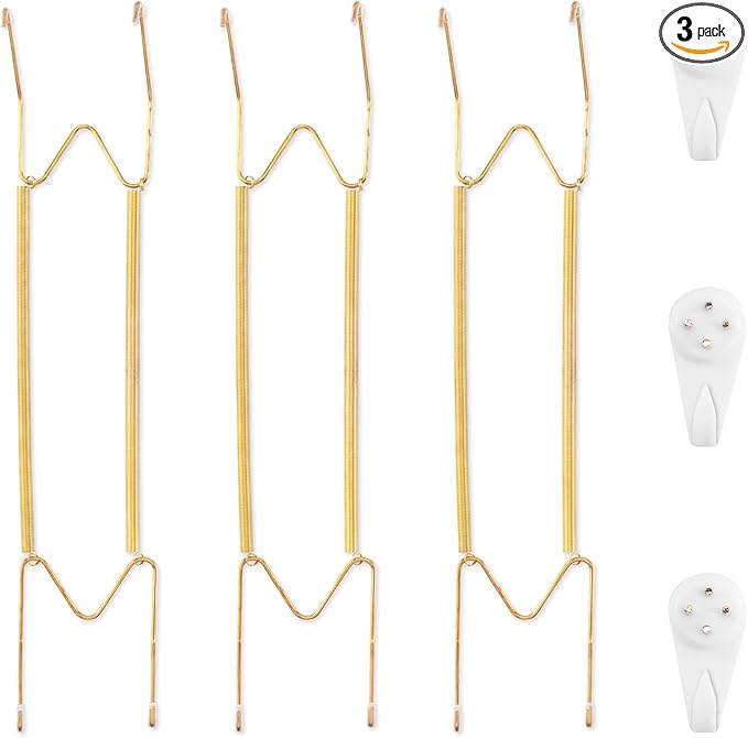 3 Pack Plate Hangers for The Wall, Suitable for 16-20 inch Art Plate, Stainless Steel Invisible Heavy Duty Wire Plate Holder with Wall Hooks, Plate Hangers for Displaying Plates, Platter, Dish, Gold
