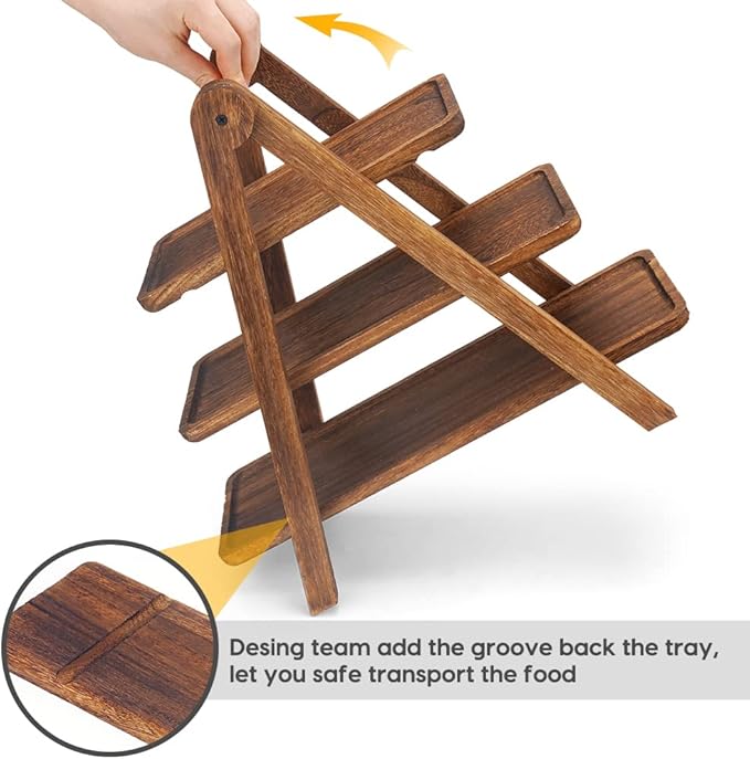 Manspdier Extra Large Wood 3 Tier Serving Tray Three Tiered Cupcake Stand, Rectangle Serving Platter Wooden Farmhouse Tiered Tray, Party Serving Brown Decorative Tray Decor