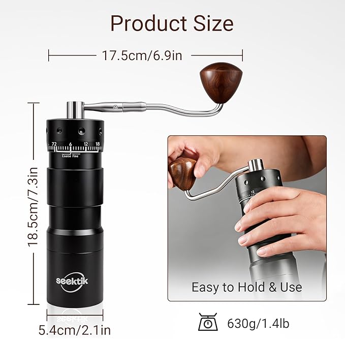 Manual Coffee Grinder with Numerical External Adjustable Setting Stainless Steel Conical Burr Hand Crank Coffee Mill for Cold Brew Espresso French Press Pour Over Drip with Foldable Handle- Black