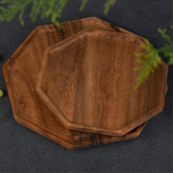 Set of 2 Acacia Wood Charcuterie Boards Round Wooden Serving Tray Fruit Platter Decor Trays Serving Ware Food Dish Serving Platters Christmas Cheese Board Square Party Trays Plate Hosting Essentials