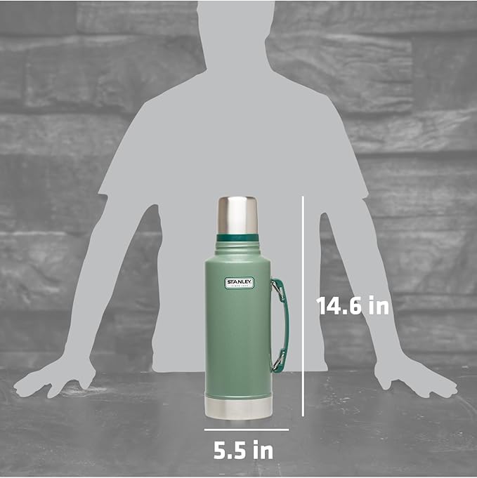 Stanley Heritage Classic Vacuum Bottle with Handle 2.0 qt | Wide Mouth with Leakproof Cup Lid | Keep Drinks Hot Cold for Travel-| Insulated Stainless Steel -| BPA-Free-| Hammertone Green,(Pack of 4)