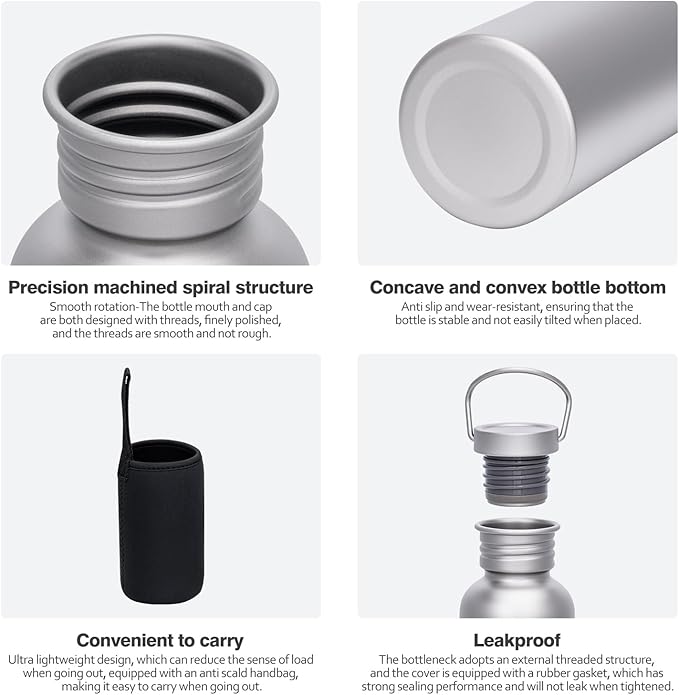 Boundless Voyage Titanium Water Bottle with Lid Wide Mouth Leak-Proof Reusable Sport Drinking Bottle for Camping Hiking Picnic Climbing Running Tea Coffee (600ml)
