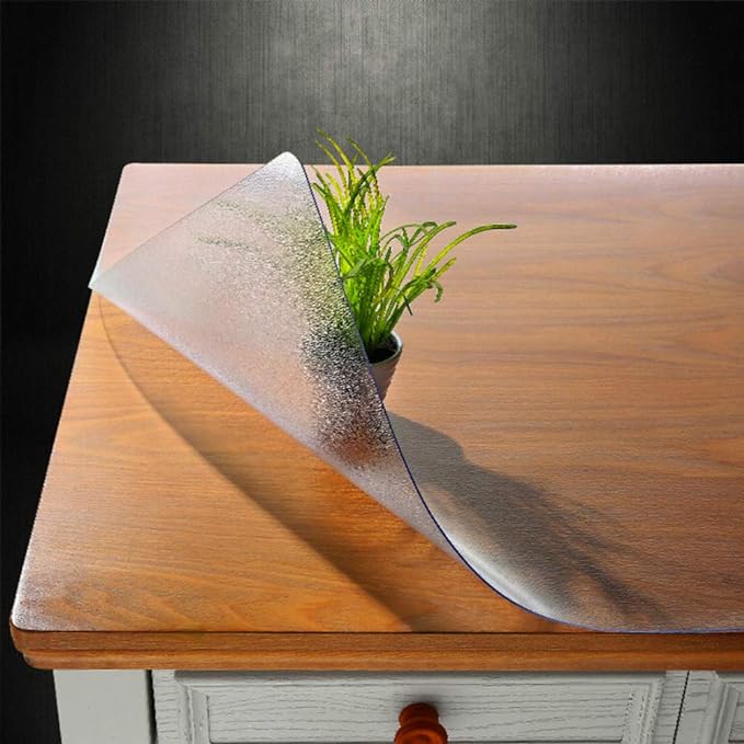 NECAUX Custom Multi-Size 1.5mm Thick Frosted PVC Table Cover Protector - 32 x 48 Inch Water Resistant Plastic Rectangular Vinyl Non-Slip Desk Pad for Coffee Table/Writing Desk