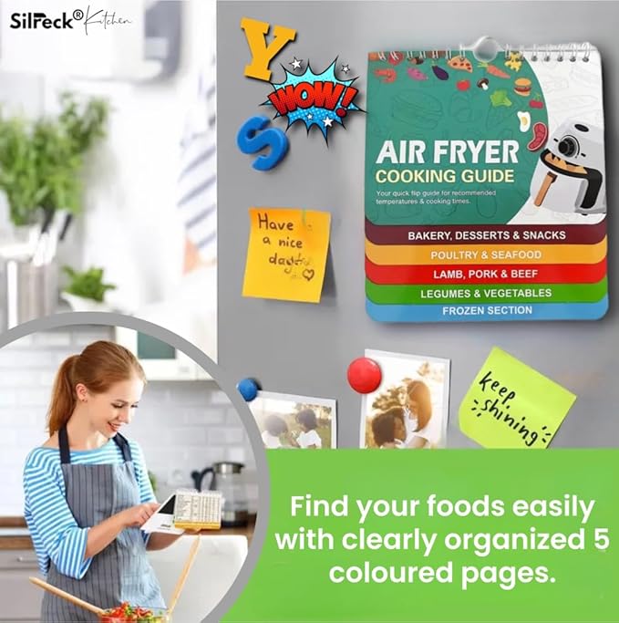 Air Fryer Cheat Sheet Magnetic Cooking Guide Booklet I Fridge-Ready Air Fryer Magic: Cookbook with Hanging Loop & Magnet (Multi Colour), SCG001