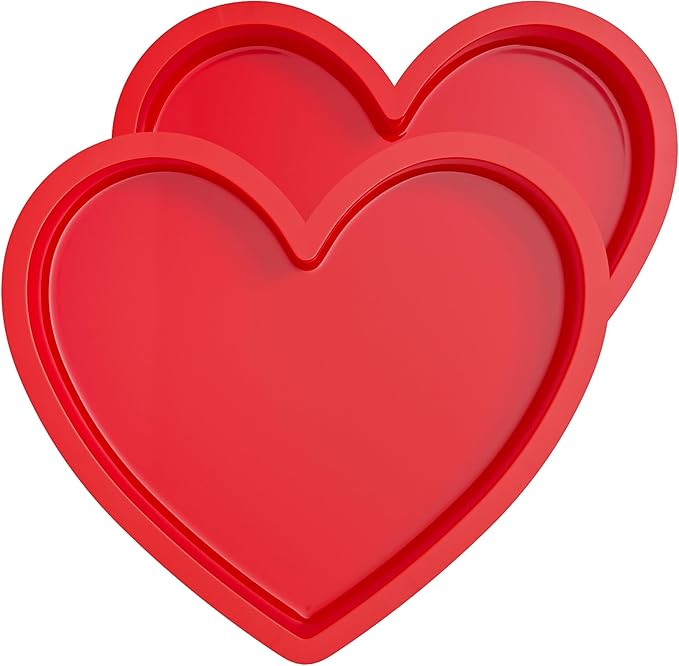 Silicone Heart Shaped Cake Pans 10 Inch Heart Cake Pan Set Nonstick Silicone Heart Molds for Baking (2 Pcs, Red)