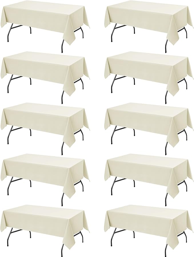 10-Pack Ivory Tablecloths for Rectangle Tables, 54 x 108 Inches, Stain-Resistant Polyester Fabric for 6 Foot Tables - Washable Table Covers for Weddings, Banquets, Birthday Parties, Events