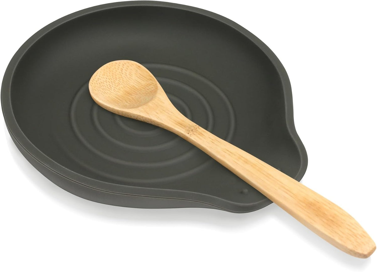 Silicone Spoon Rest for Stove Top - BPA-Free, Heat-Resistant Spoon Holder - Spoon Rest for Kitchen Counter - Large Cooking Utensil Rest for Spoons, Spatulas, Ladles or Tongs - Black