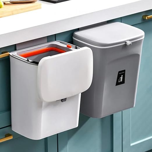 Hanging Kitchen Compost Bin 9l with Inner Bucket Sealed Plastic Trash Can with Lid for Indoor Food Waste Storage Wall-Mounted Household Garbage Container