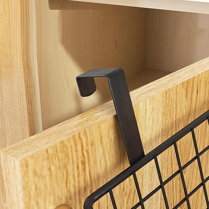 LeleCAT Cabinet Door Organizer Basket with hook Grid Storage Basket, Hang it behind a door or on a railing,BLack,4 Pack