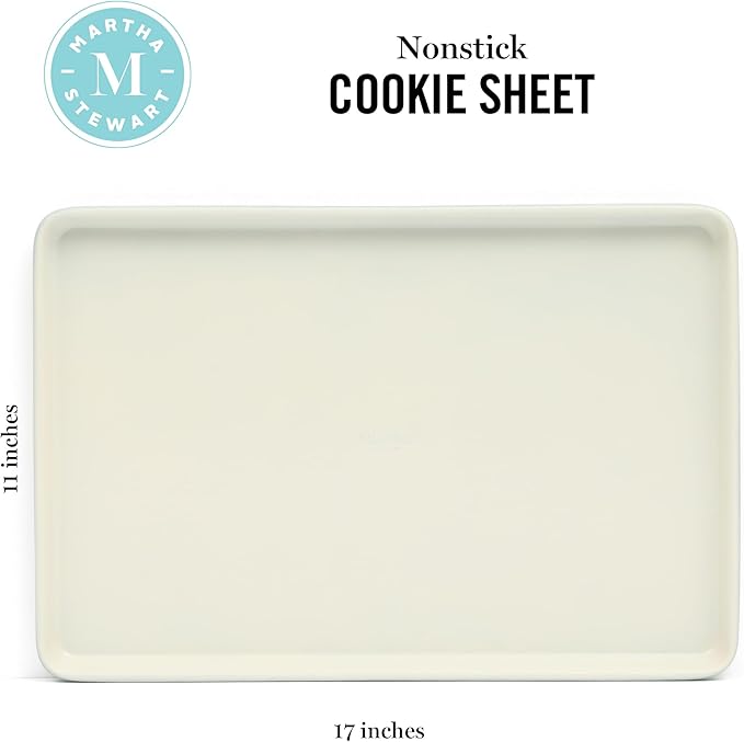 Martha Stewart Gallen 17 x 11 Inch Nonstick Carbon Steel Cookie Sheet – Teal, Durable Bakeware for Even Baking and Easy Cleanup