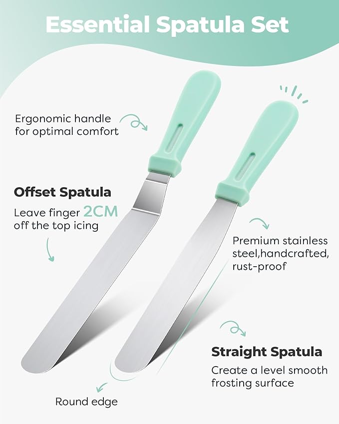 Kootek 71PCs Cake Decorating Kit, Baking Supplies Tools - Includes Cake Stand Turntable, 12 Icing Piping Tips Set, 2 Frosting Spatulas, 3 Scrapers, 50+2 Piping Bags, Coupler, Video Tutorial, Booklet