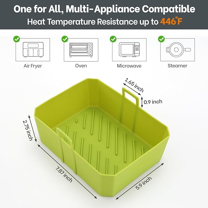 NEWITEE Silicone Air Fryer Liners 10QT For Ninja DZ550/DZ401, 2 Pack BPA Free Platinum Silicone Air Fryer Basket Liner with Handle, Rectangle Dual Basket Air Liners, Upgraded