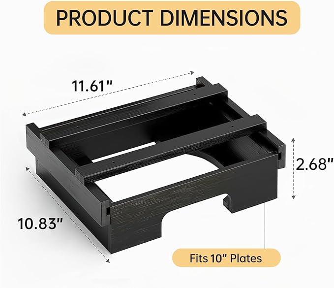 10-inch Paper Plate Dispenser - Bamboo Paper Plate Dispenser Under Cabinet, Kitchen Counter Vertical Holder Organizer Countertop Caddy Rack Black
